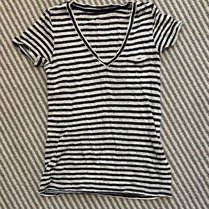 J. Crew Black and White Striped V-Neck Tee